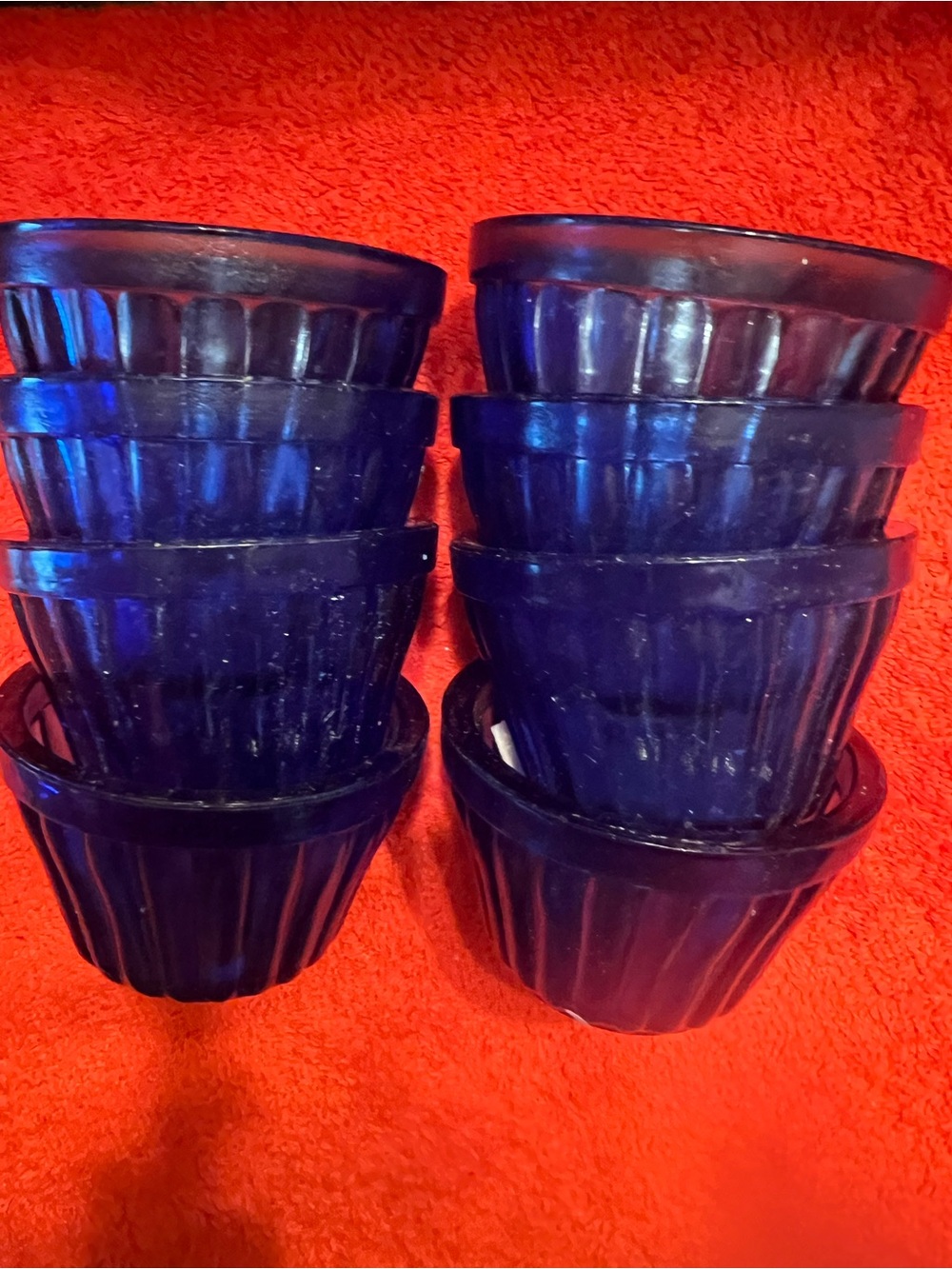 Cobalt Blue Glass Custard Cups - Set of 8